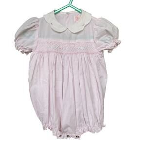 Petit Ami Smocked Flowers Infant 3 months Light Pink Bubble Romper